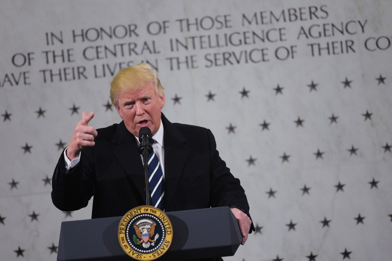 Donald Trump en su discurso en las instalaciones de la CIA. LA PRENSA/AFP