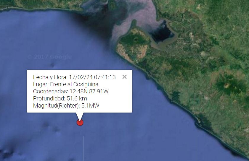 Sismo de 5.1 grados sacude occidente de Nicaragua