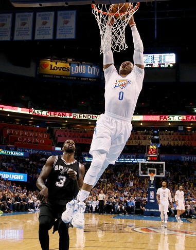 Russell Westbrook es una de las principales piezas ofensivas del Thunder de Oklahoma City. Foto: AP