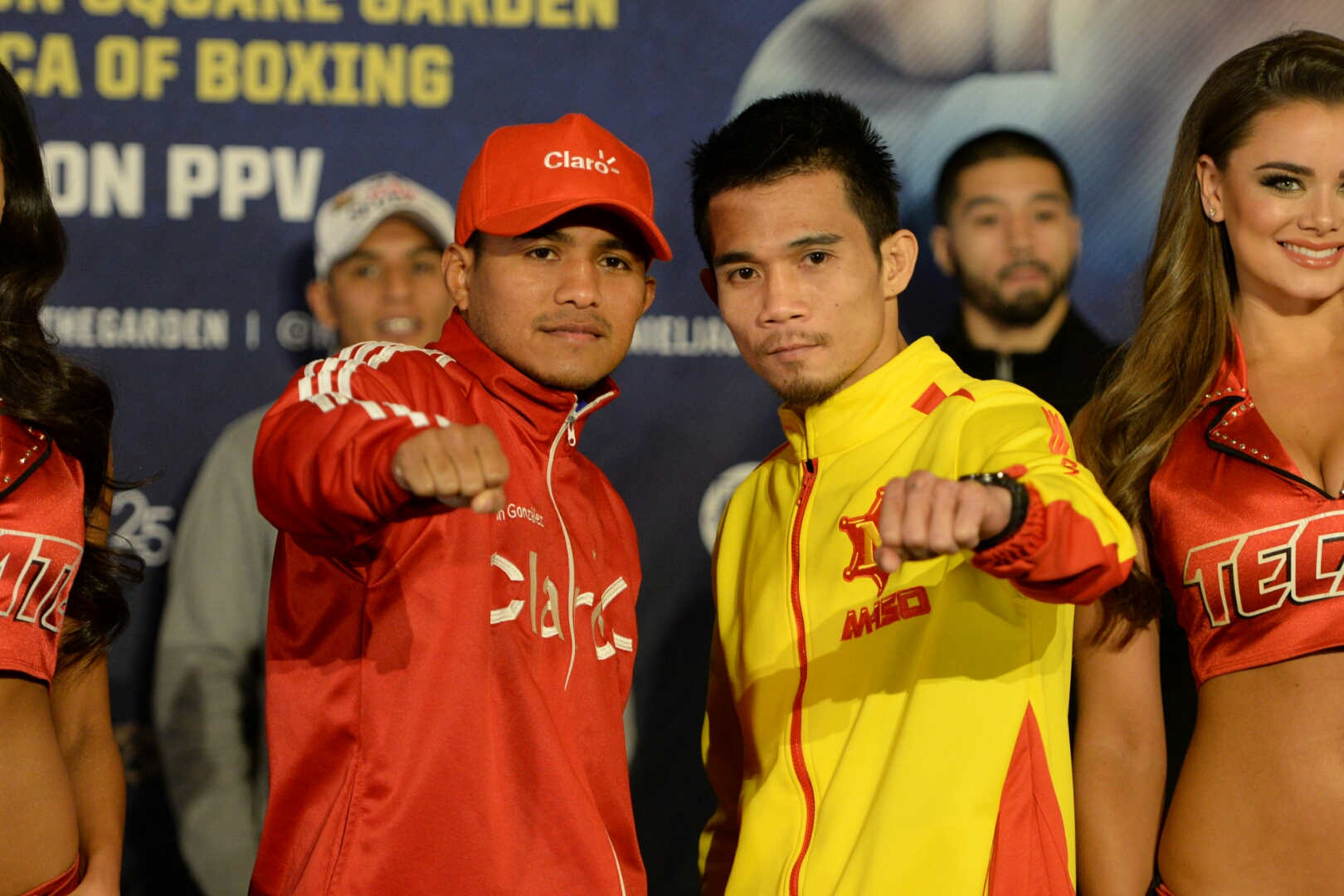 Román González y Srisaket Sor Rungvisai este miércoles en conferencia de prensa. Foto: Óscar Navarrete/ Enviado a Nueva York