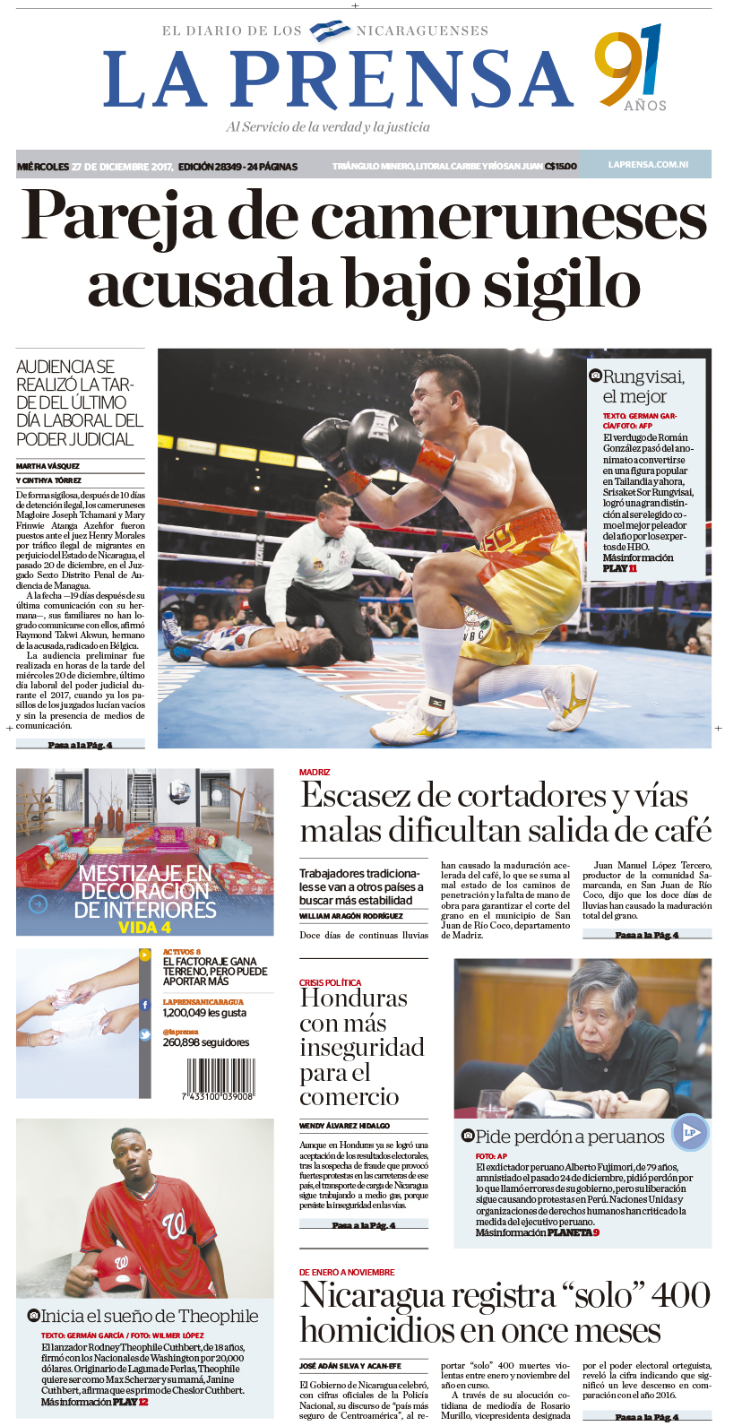 Portada impresa del 27-12-2017
