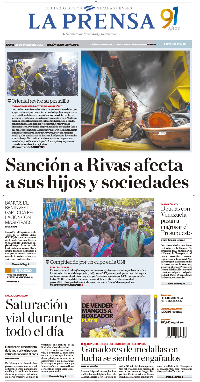 Portada impresa del 28-12-2017