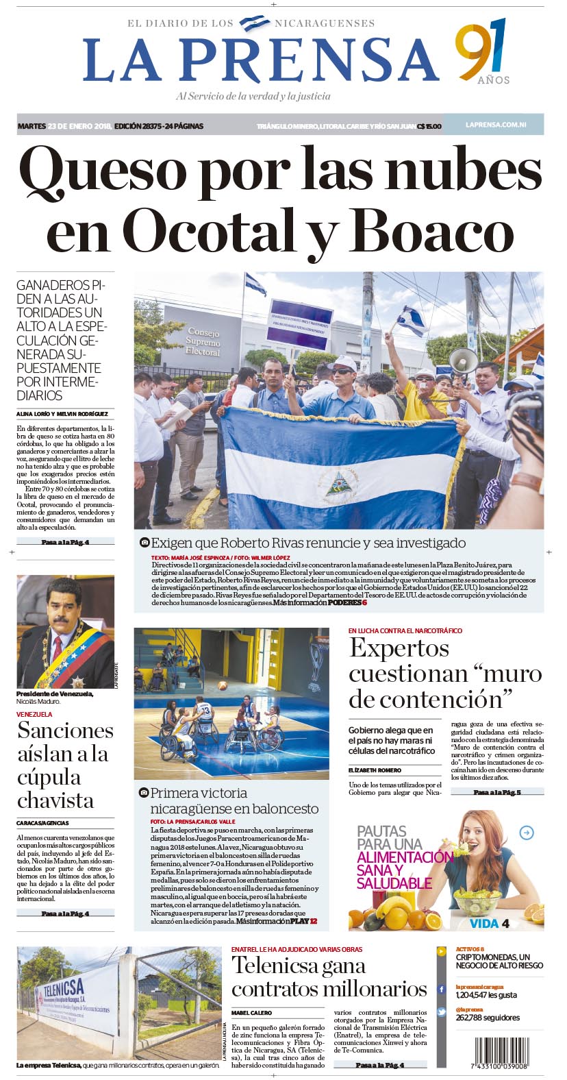 Portada impresa 23-01-2018