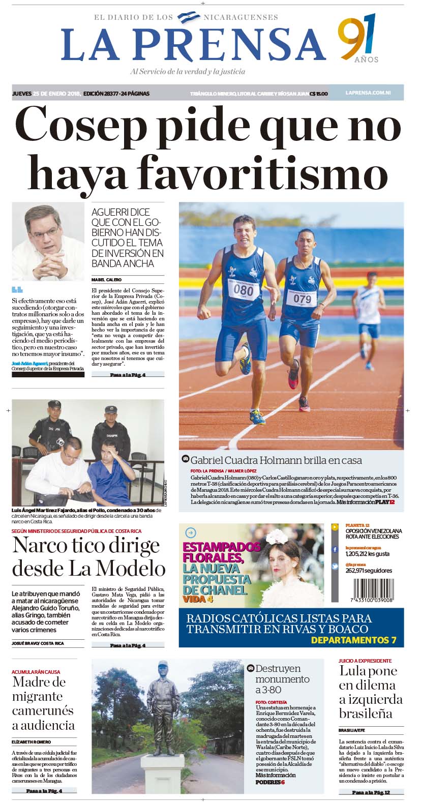 Portada impresa 25-01-2018