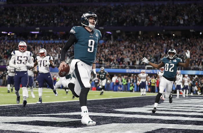 Nick Foles, quien fue nombrado el Jugador Más Valioso del Super Bowl 52, incluso tuvo una recepción para touchdown. LA PRENSA/AP/Jeff Roberson