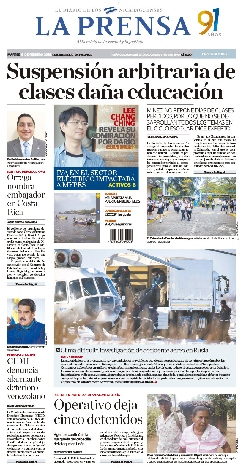 Portada impresa 13-02-2018