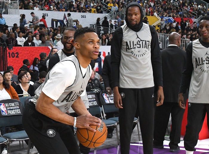 Los seleccionados al Juego de Estrellas de la NBA tuvieron práctica este sábado, previo al duelo de esta noche. LA PRENSA/Jayne Kamin-Oncea/Getty Images/AFP