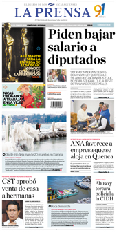 Portada impresa del diario LA PRENSA correspondiente al 28-02-2018