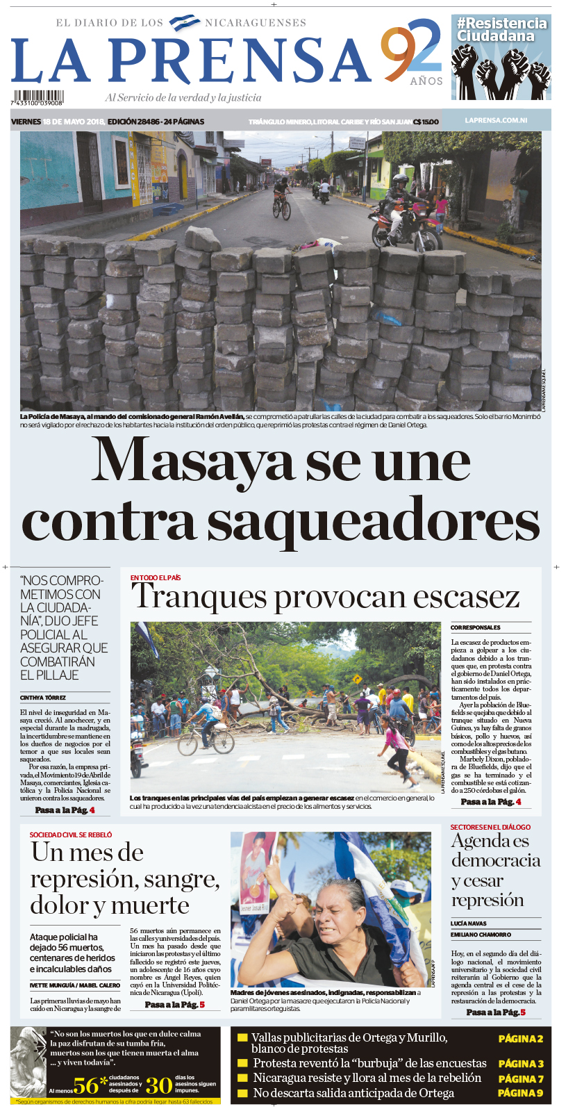 Portada impresa 18-05-2018