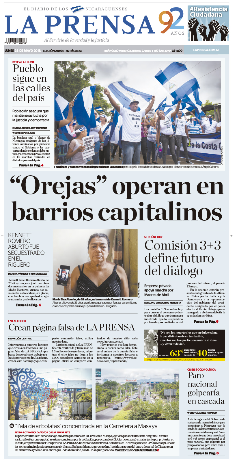 Portada impresa 28-05-2018