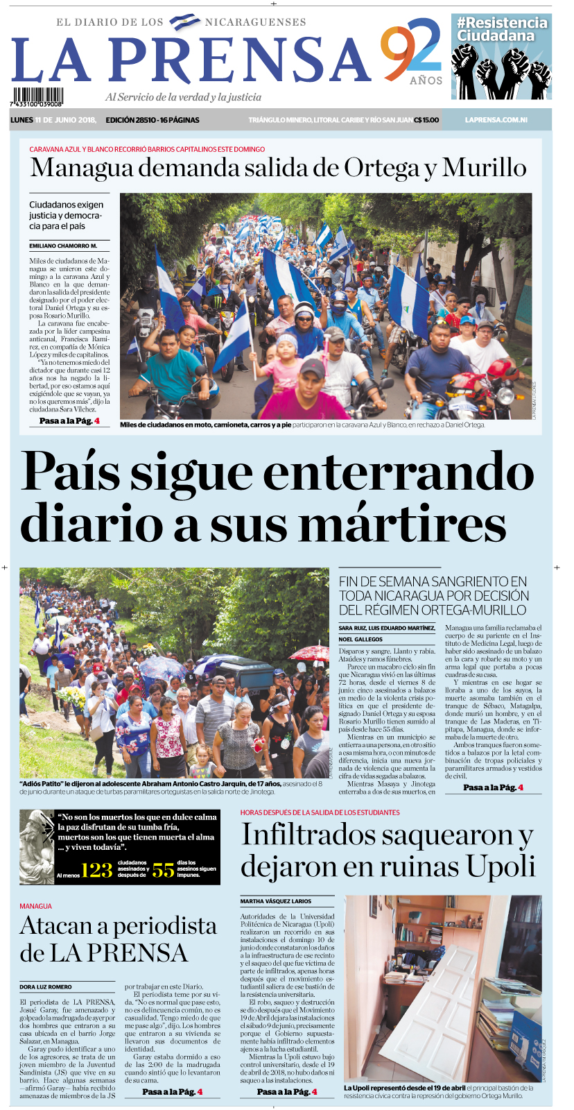 Portada impresa 11-06-2018