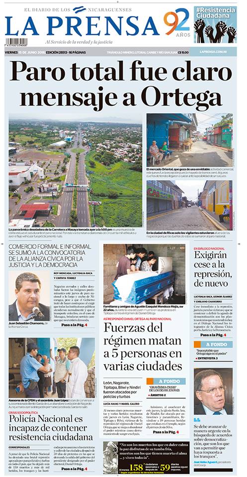 Portada impresa 15-06-2018