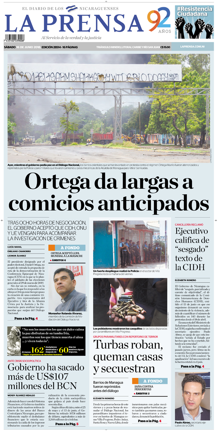 Portada impresa 16-06-2018