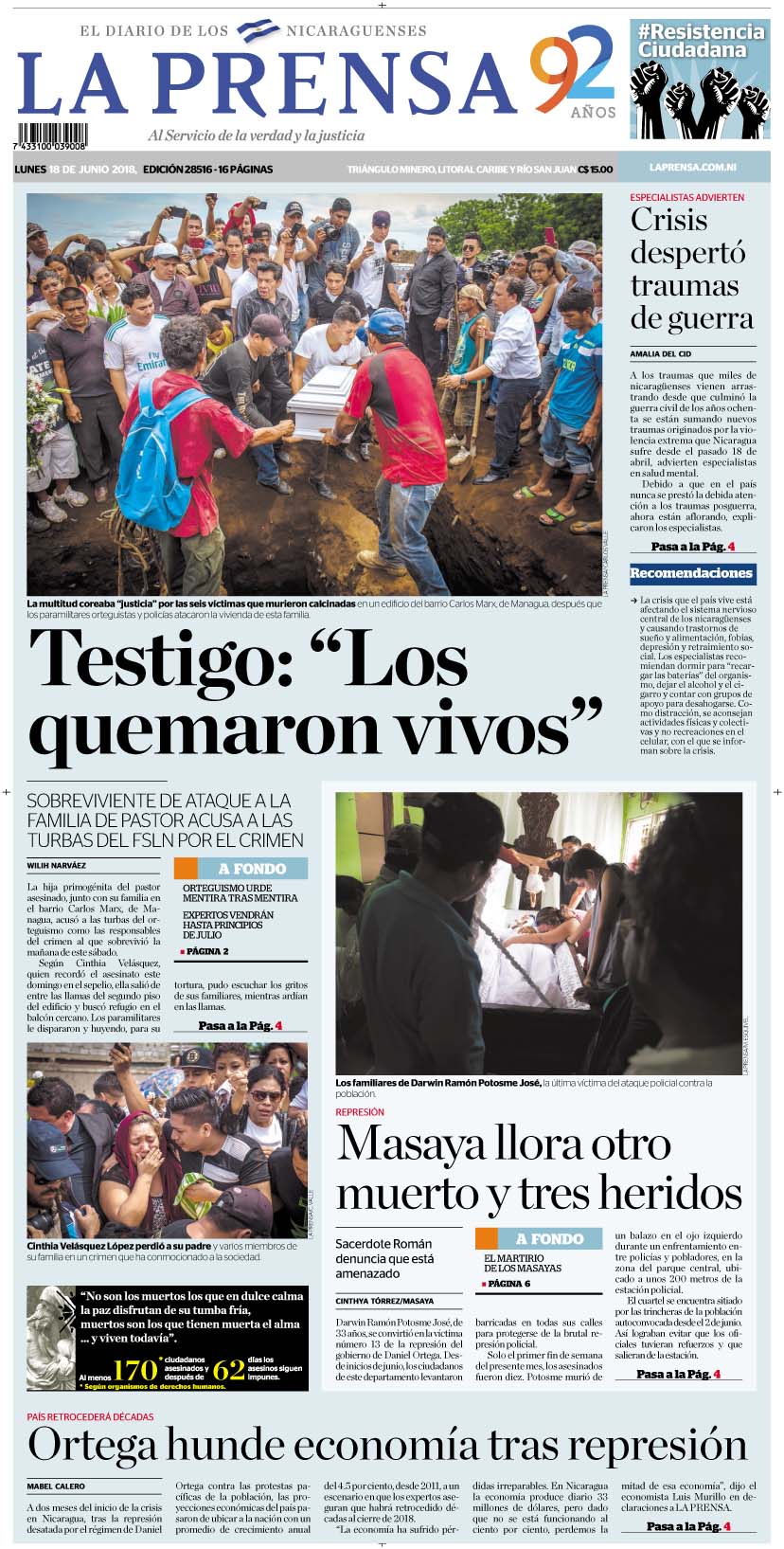 Portada impresa 18-06-2018