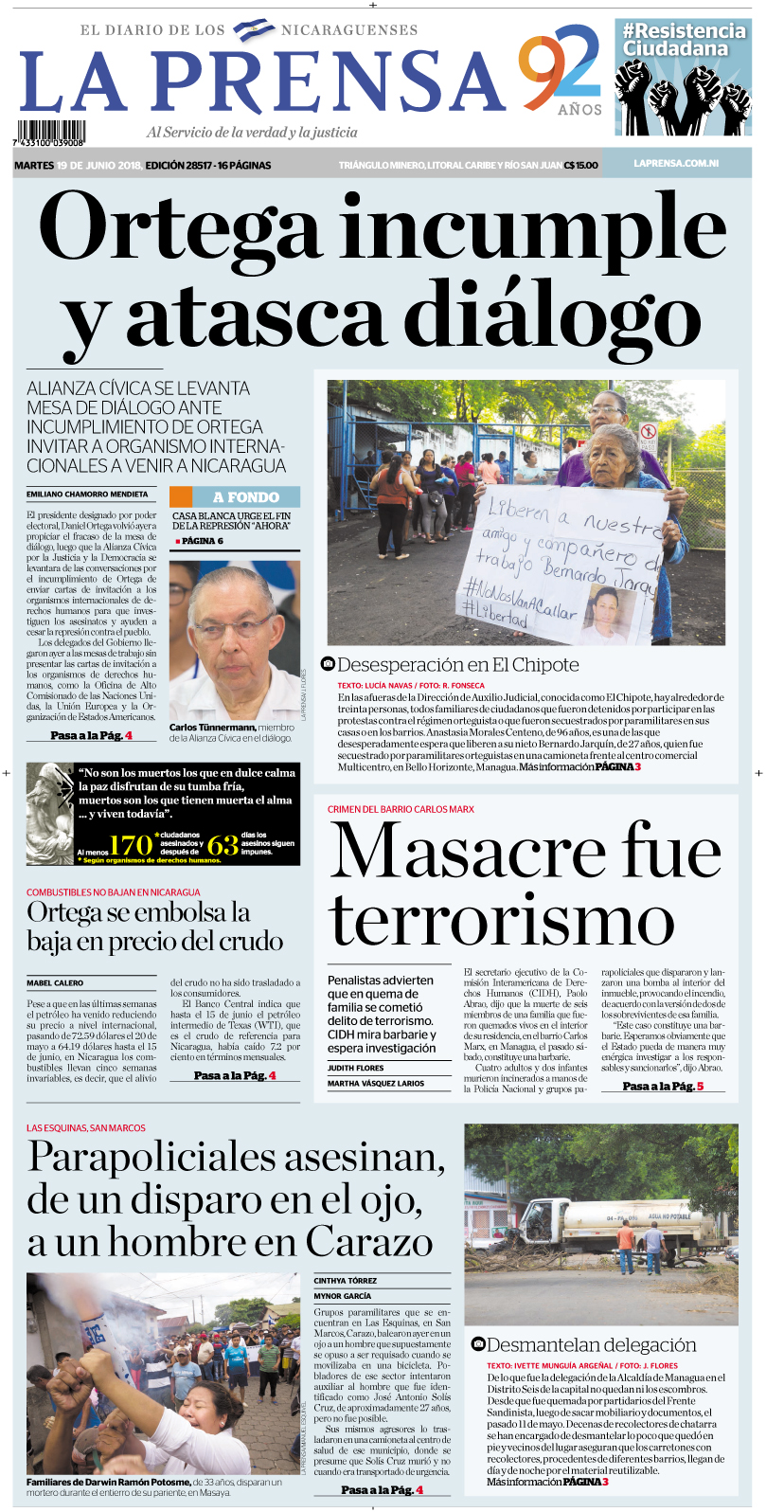 Portada impresa 19-06-2018