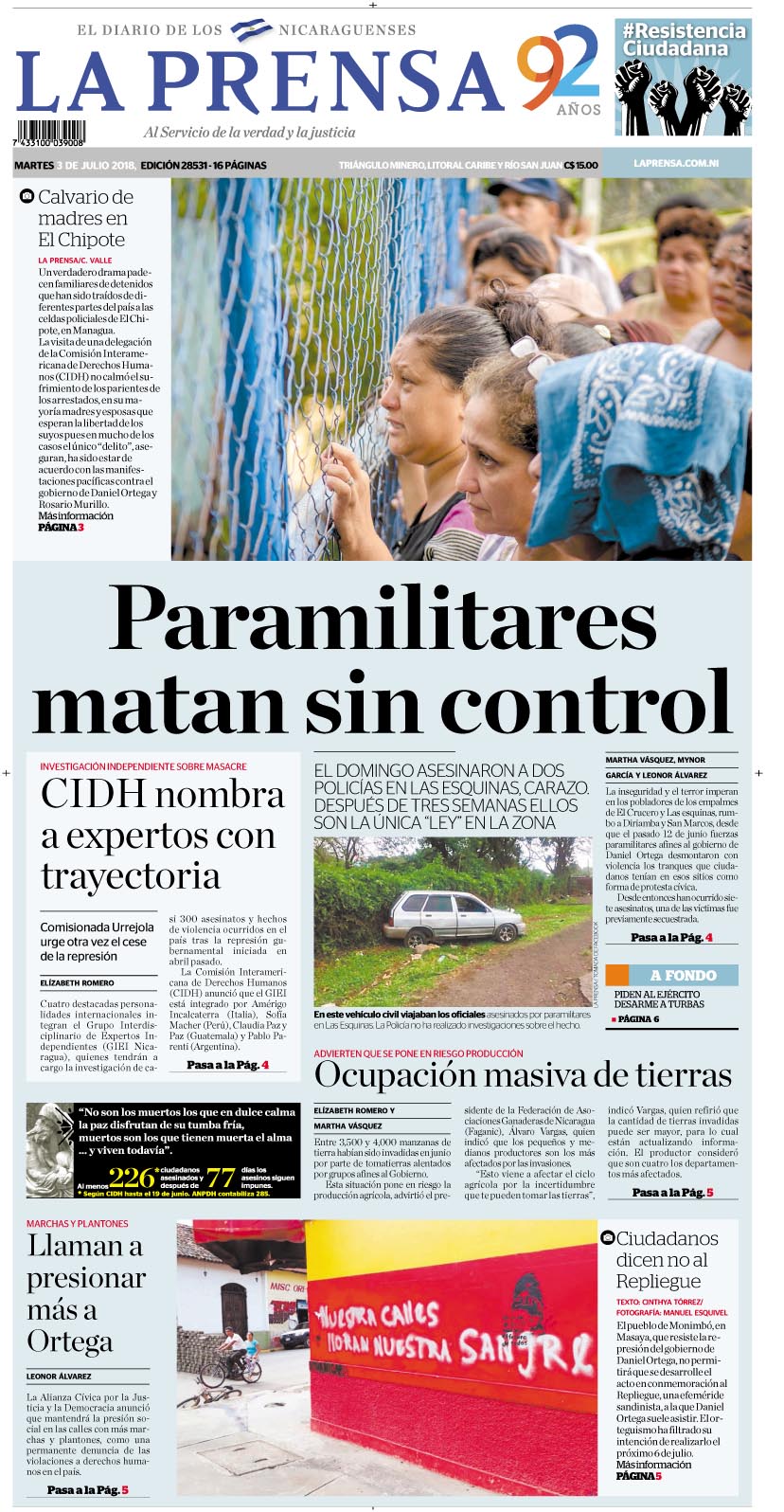 Portada impresa 3-07-2018