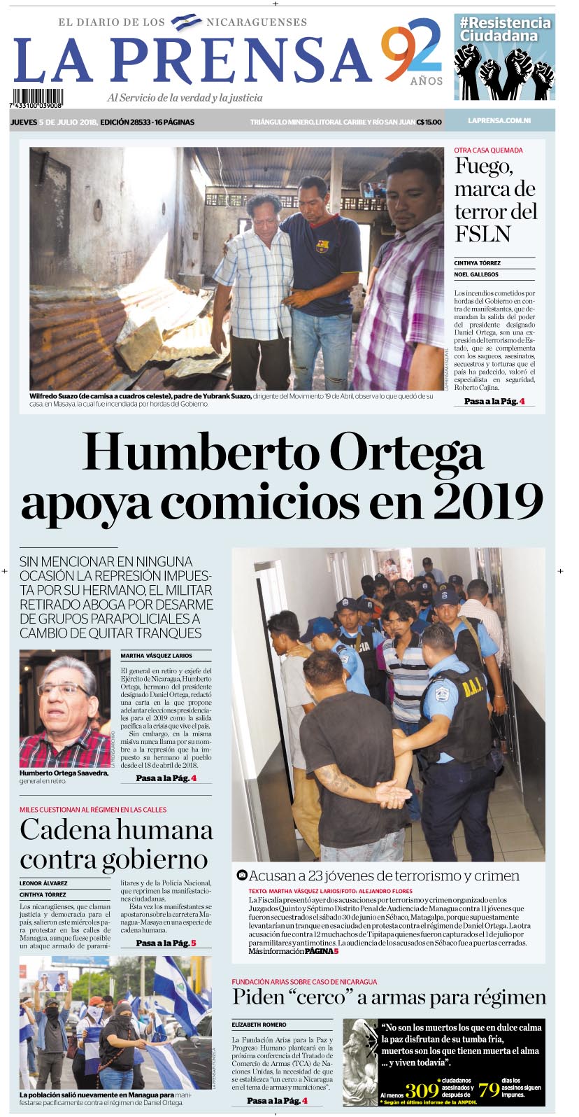 Portada impresa 5-07-2018
