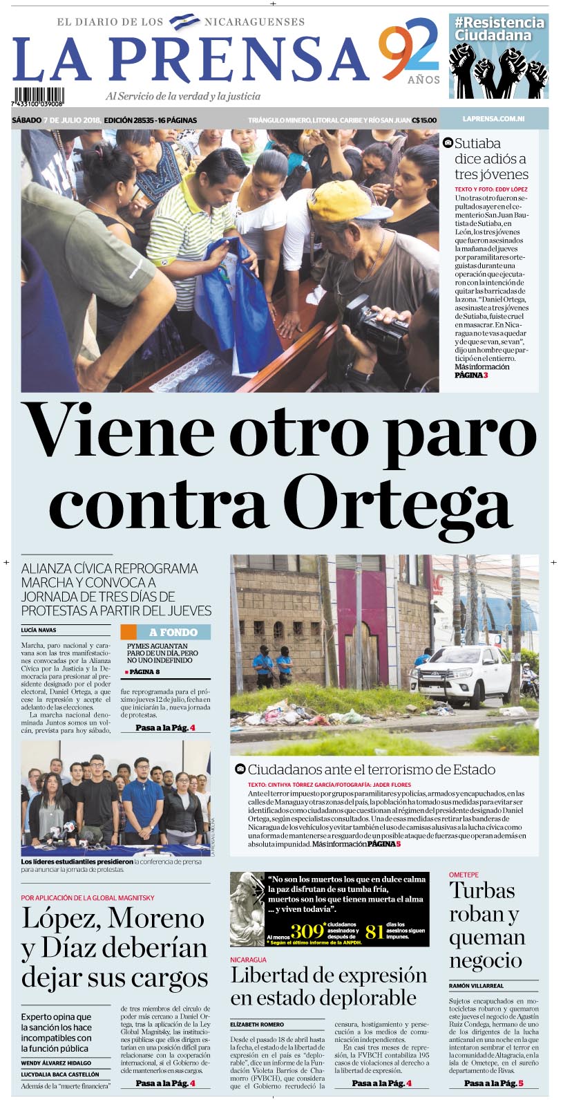 Portada impresa 7-07-2018