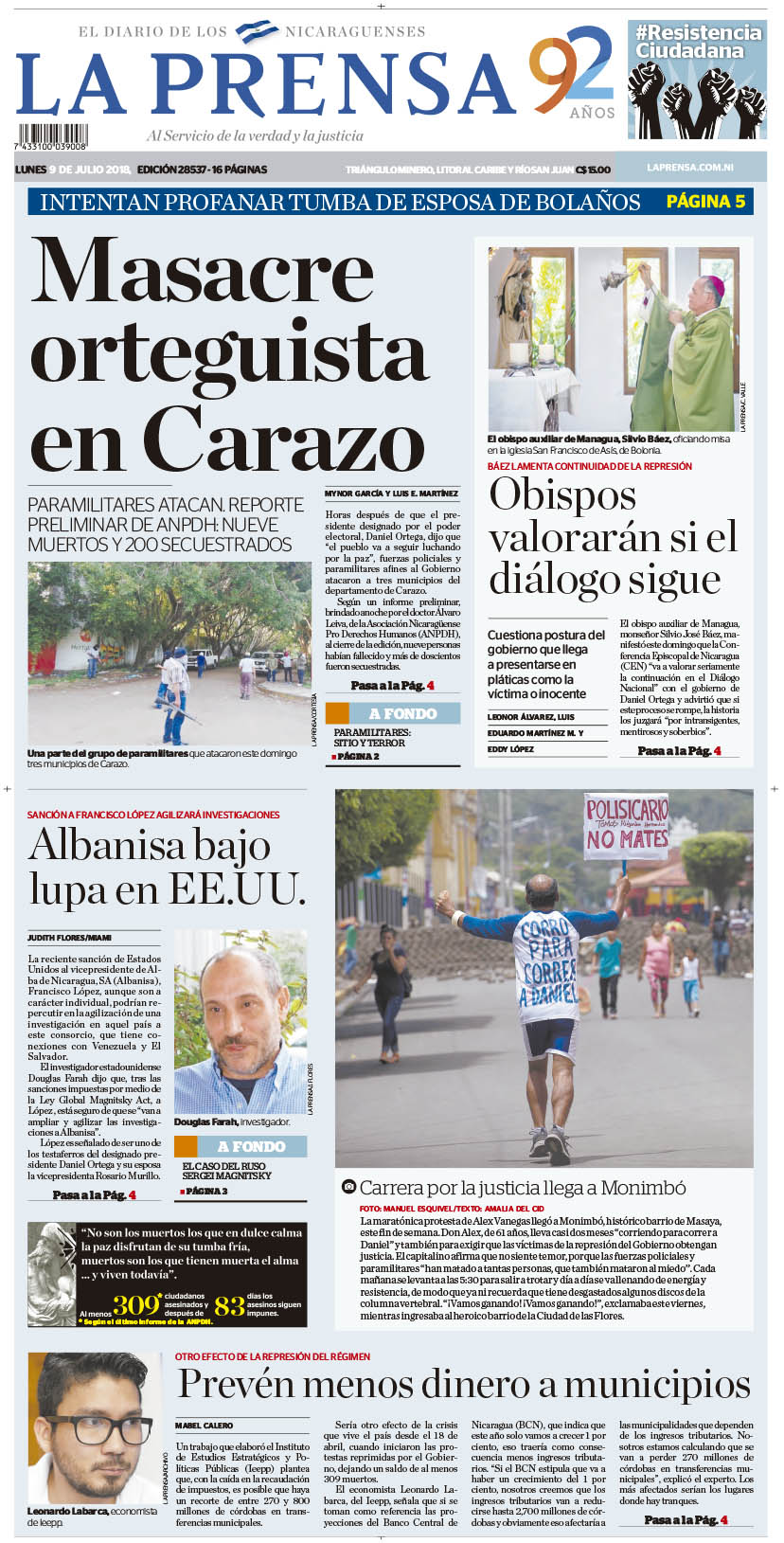 Portada impresa 9-07-2018