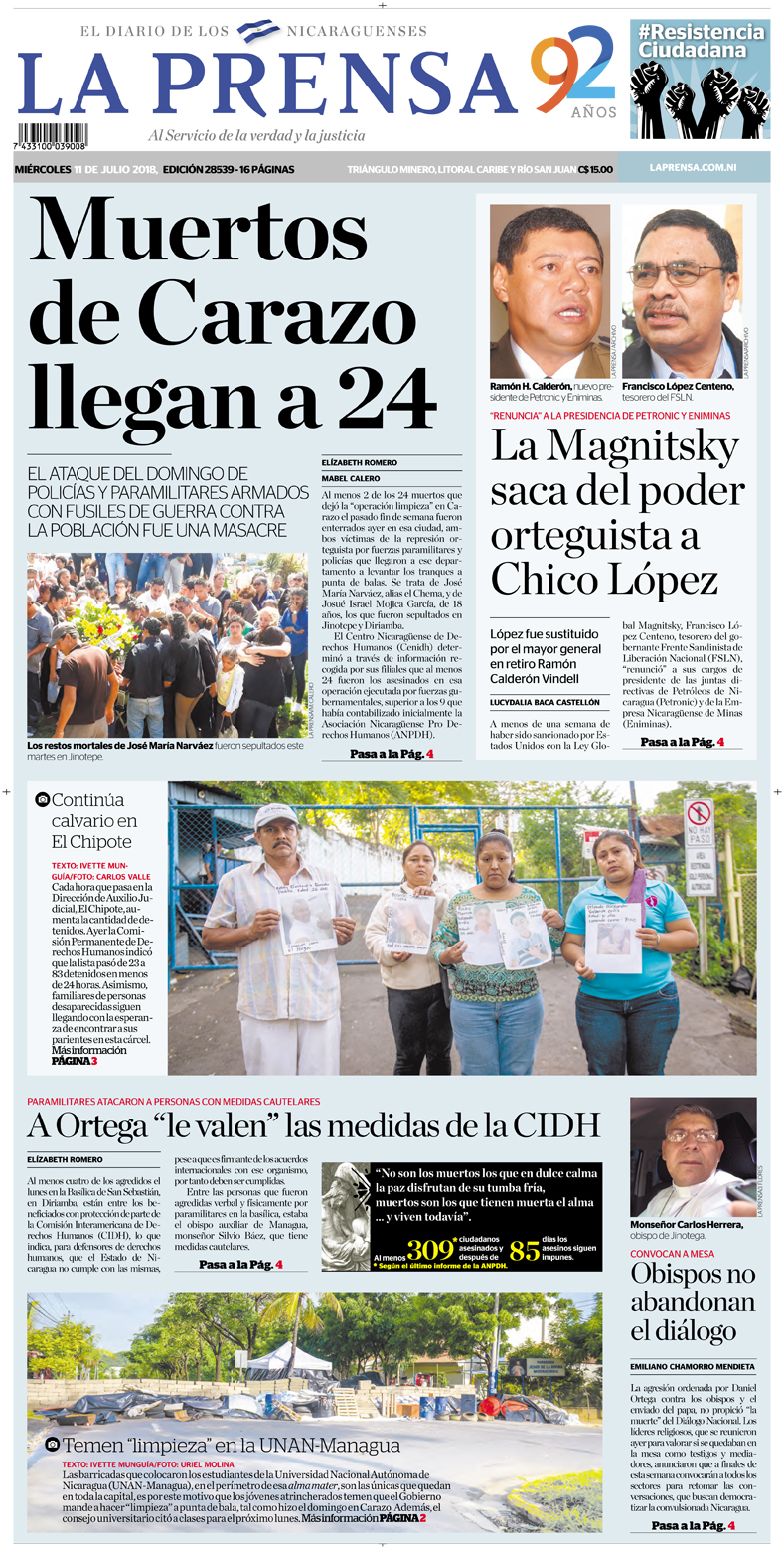 Portada impresa 11-07-2018