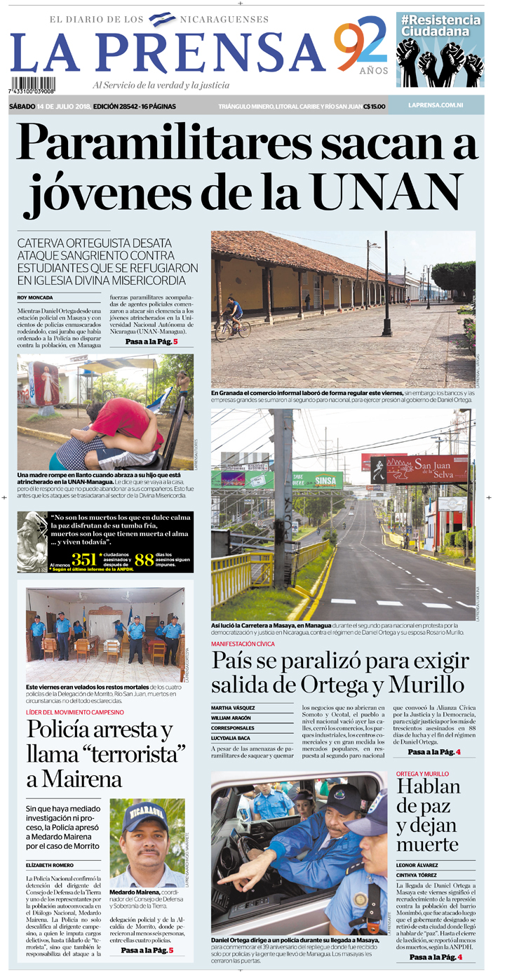 Portada impresa 14- 07-2018