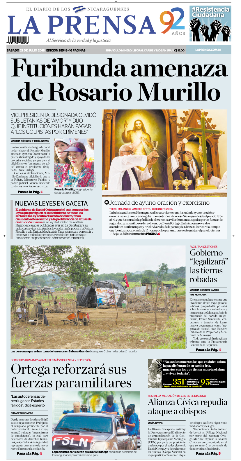 Portada impresa 21-07-2018