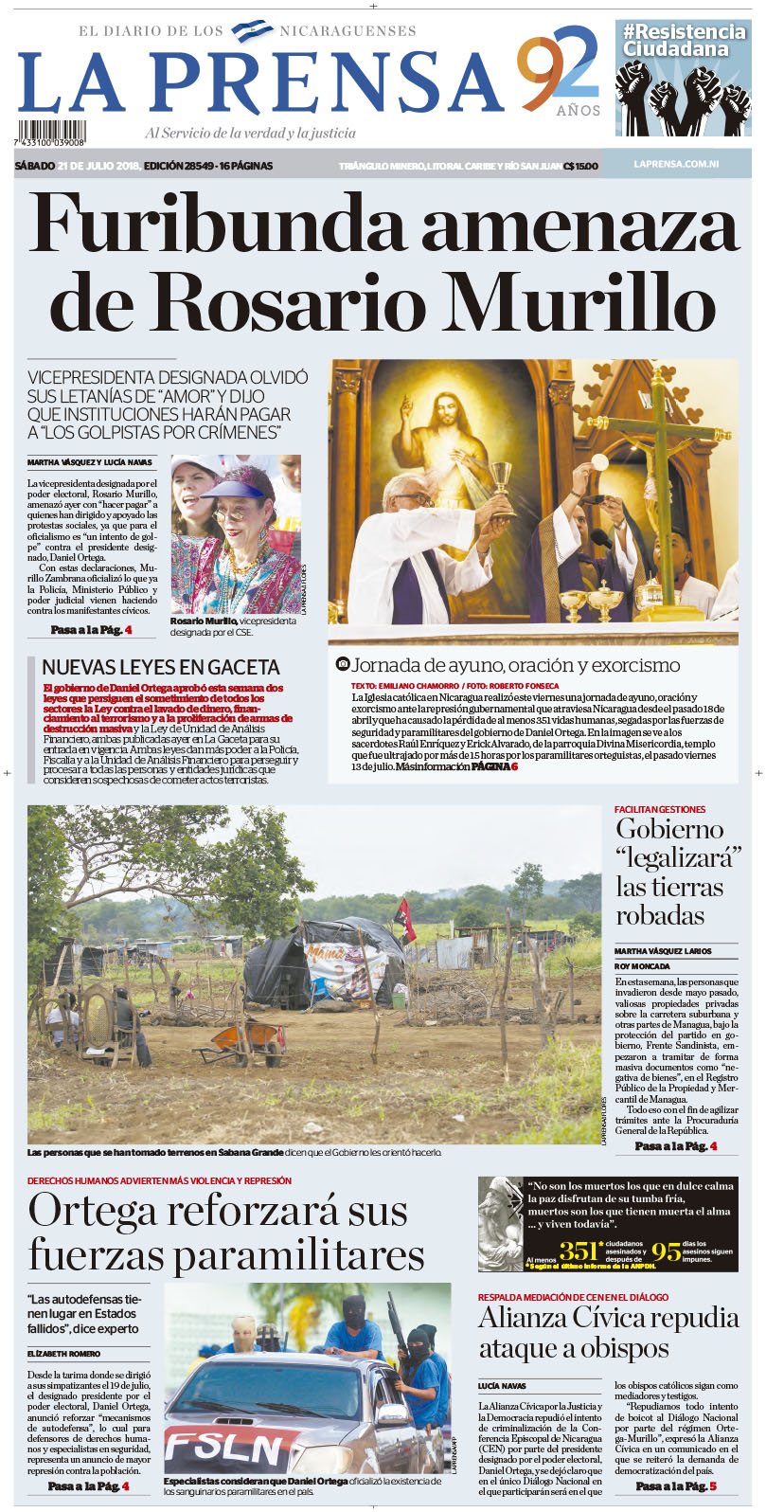Portada impresa 21-07-2018