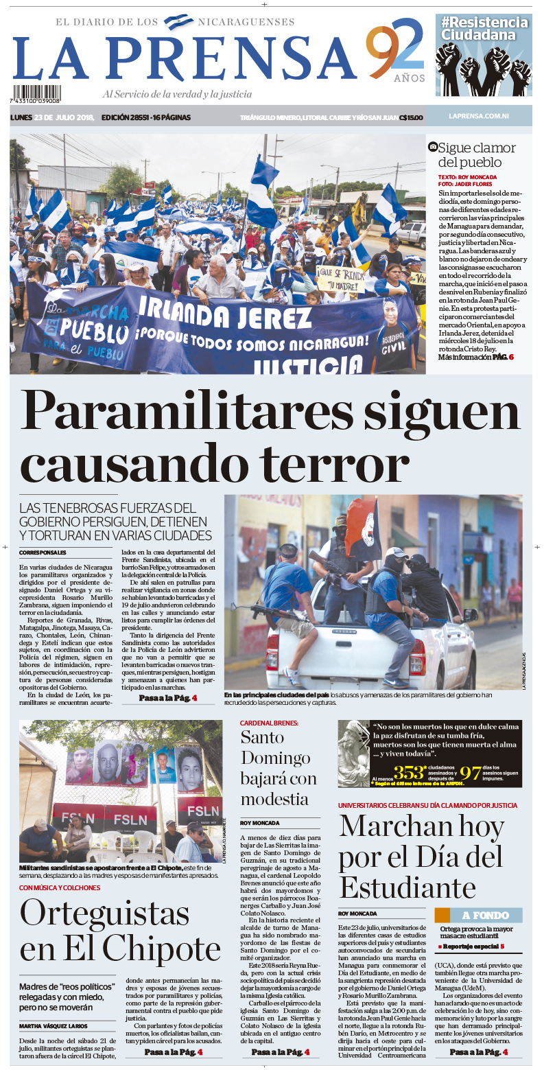 Portada impresa 23-07-2018