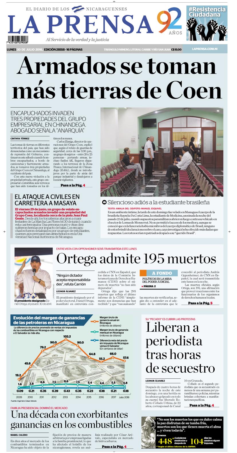 Portada impresa 30-07-2018