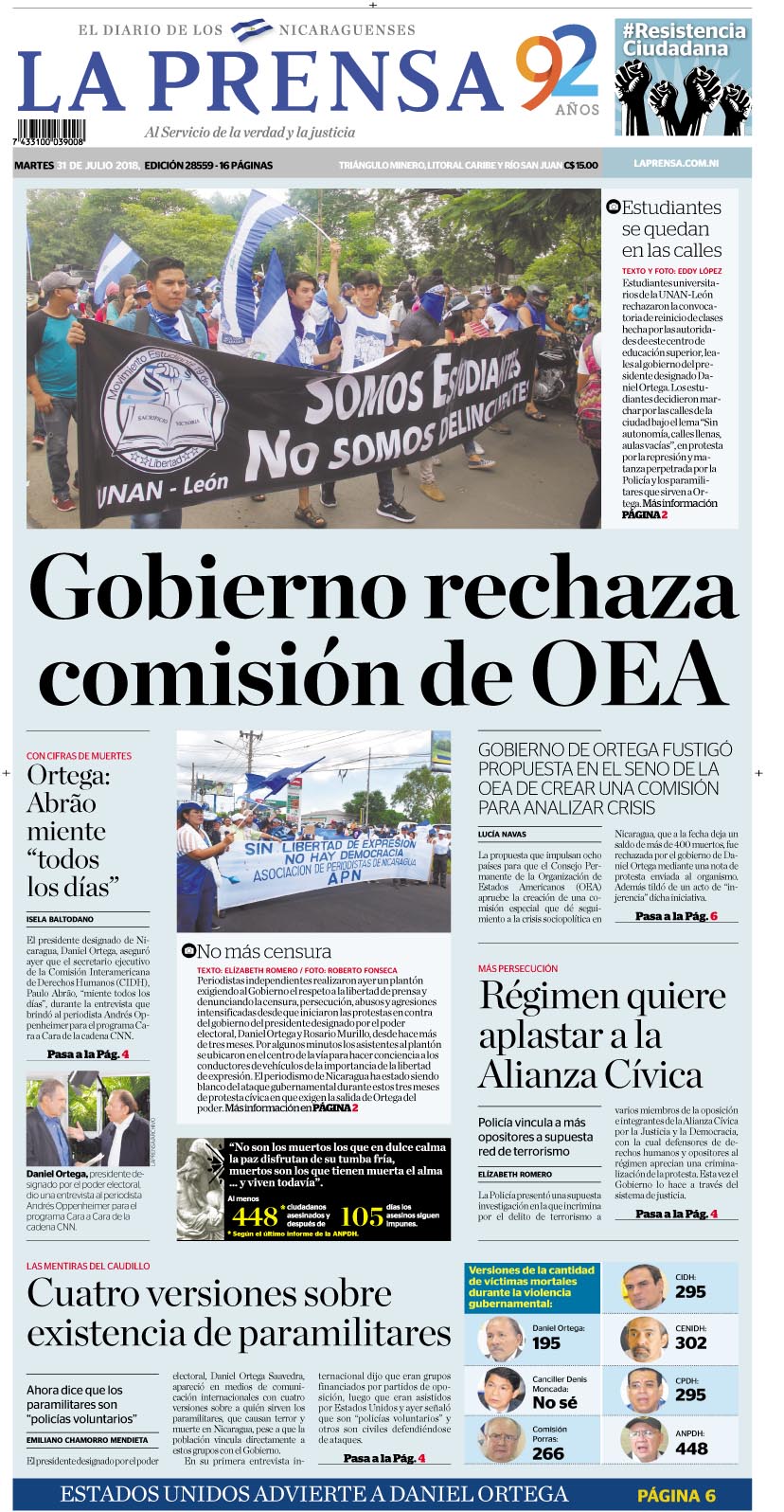 Portada impresa 31-07-2018