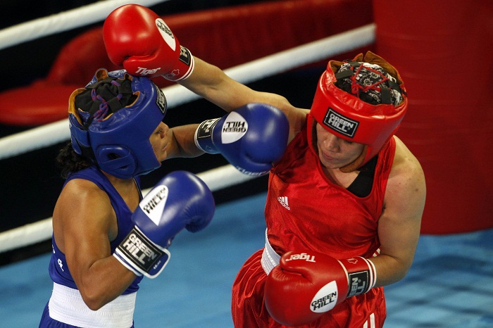 Kathy Esquivel (azul) ganó uno de los nueve bronces de Nicaragua en los Juegos Centroamericanos y del Caribe de Barranquilla 2018, en la división de los 51kg. LA PRENSA/EFE/Luis Eduardo Noriega A.