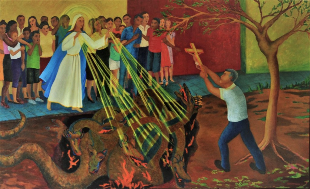 La Virgen, vencedora del fiero dragón