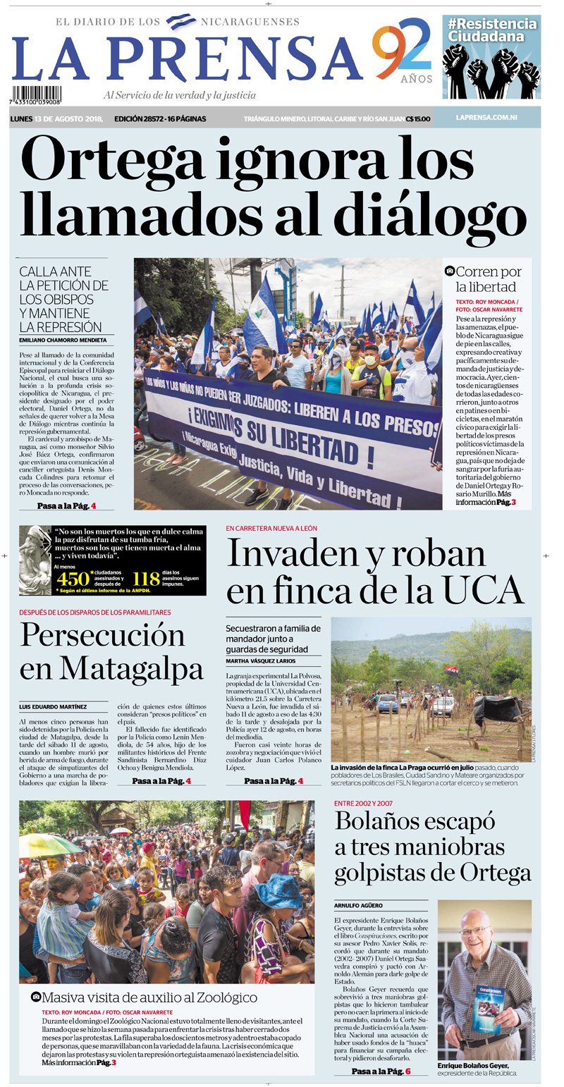 Portada impresa 13-08-2018