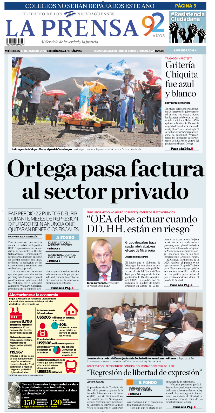Portada impresa 15-08-2018