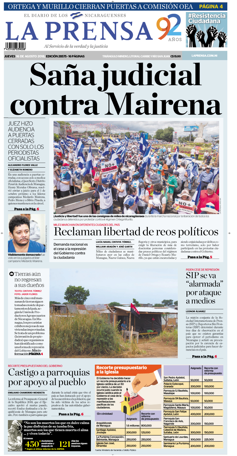 Portada impresa 16-08-2018