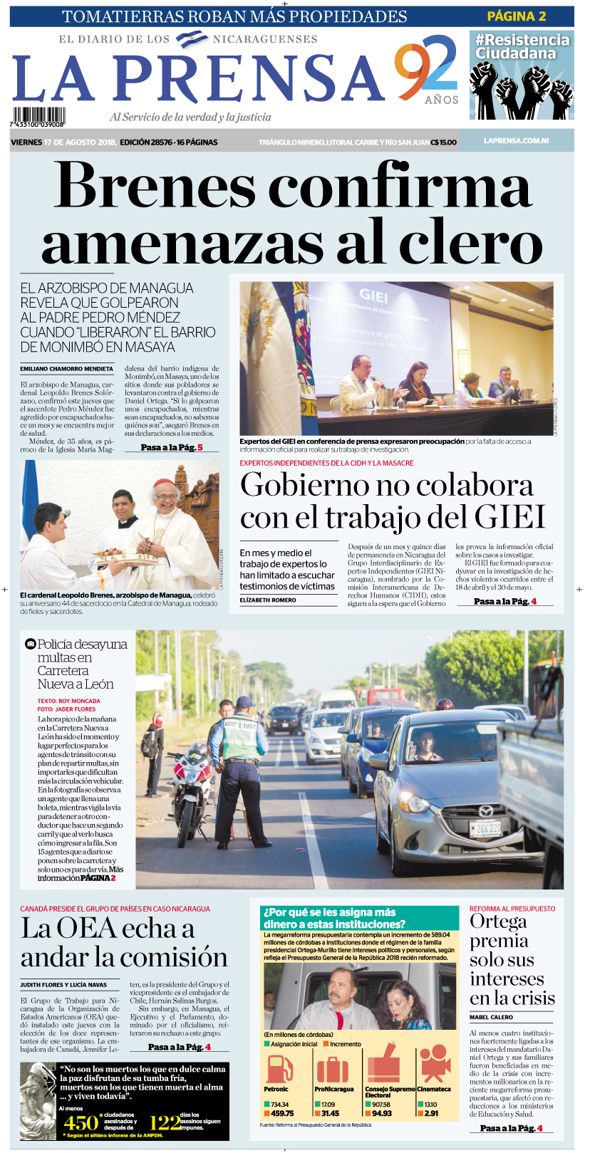 Portada impresa 17-08-2018