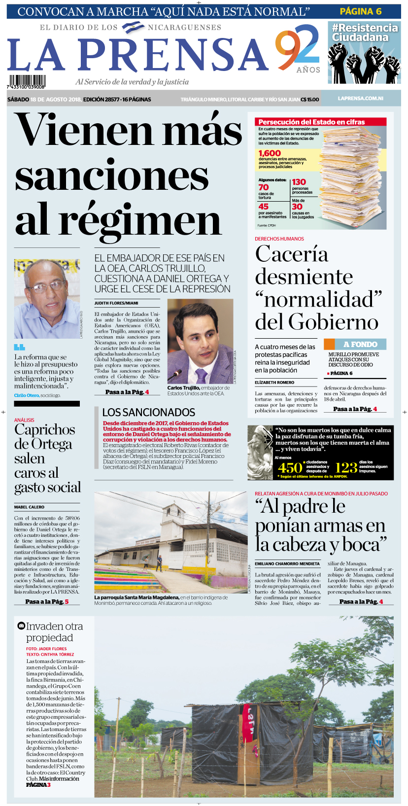 Portada impresa 18-08-2018