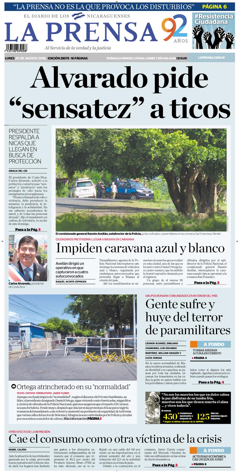 Portada impresa 20-08-2018