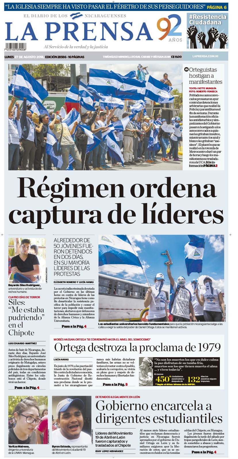 Portada impresa 27-8-2018