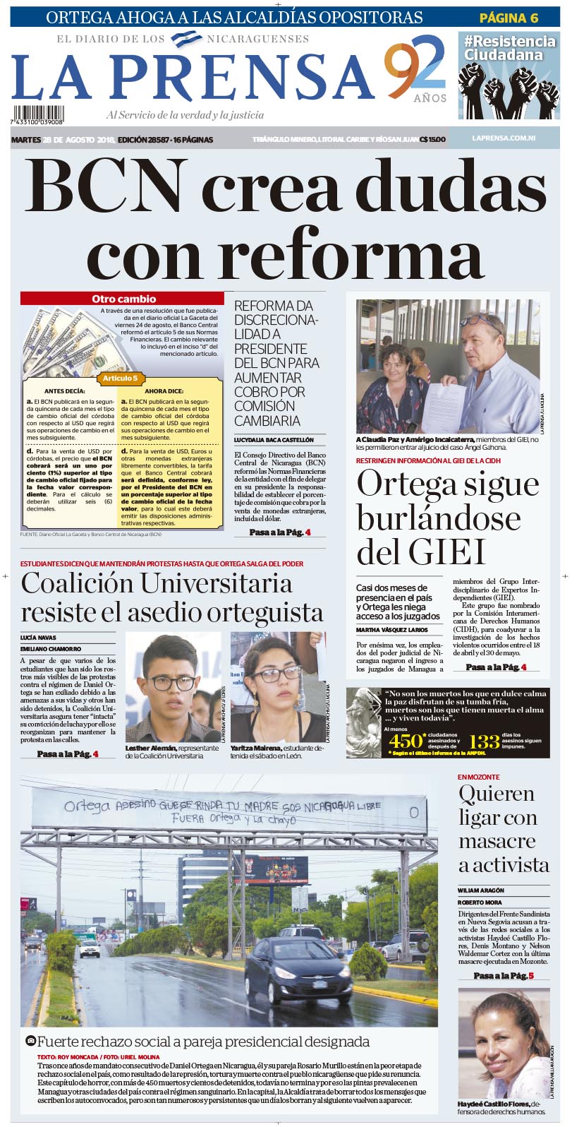 Portada impresa 28-08-2018