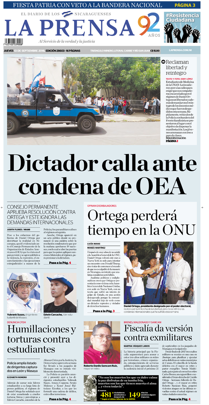 Portada impresa 13-09-2018