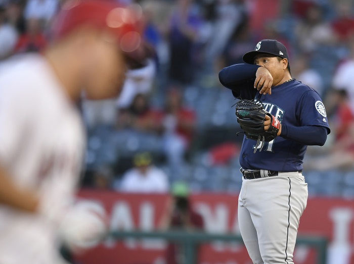 El nicaragüense Erasmo Ramírez recibió un jonrón de dos carreras de Mike Trout en el primer inning. LA PRENSA/AFP