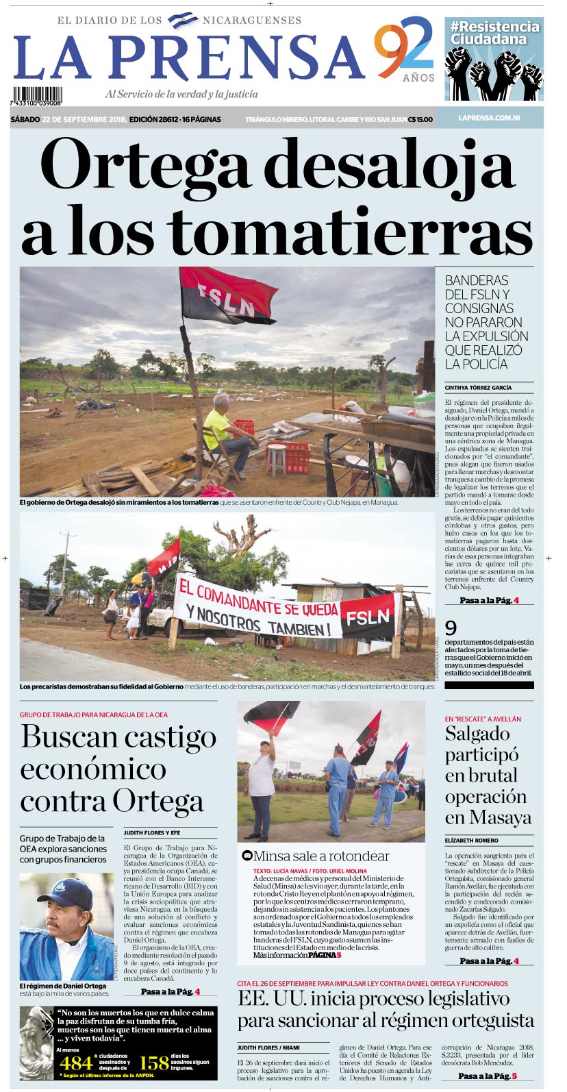 Portada impresa 22-9-2018