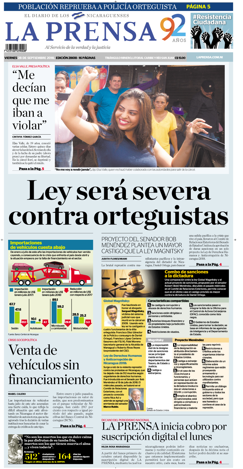 Portada impresa 28-09-2018