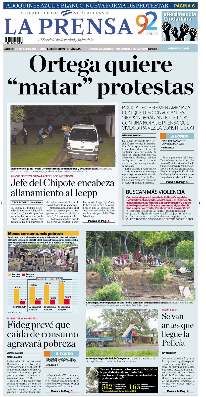 Portada impresa 29-09-2018