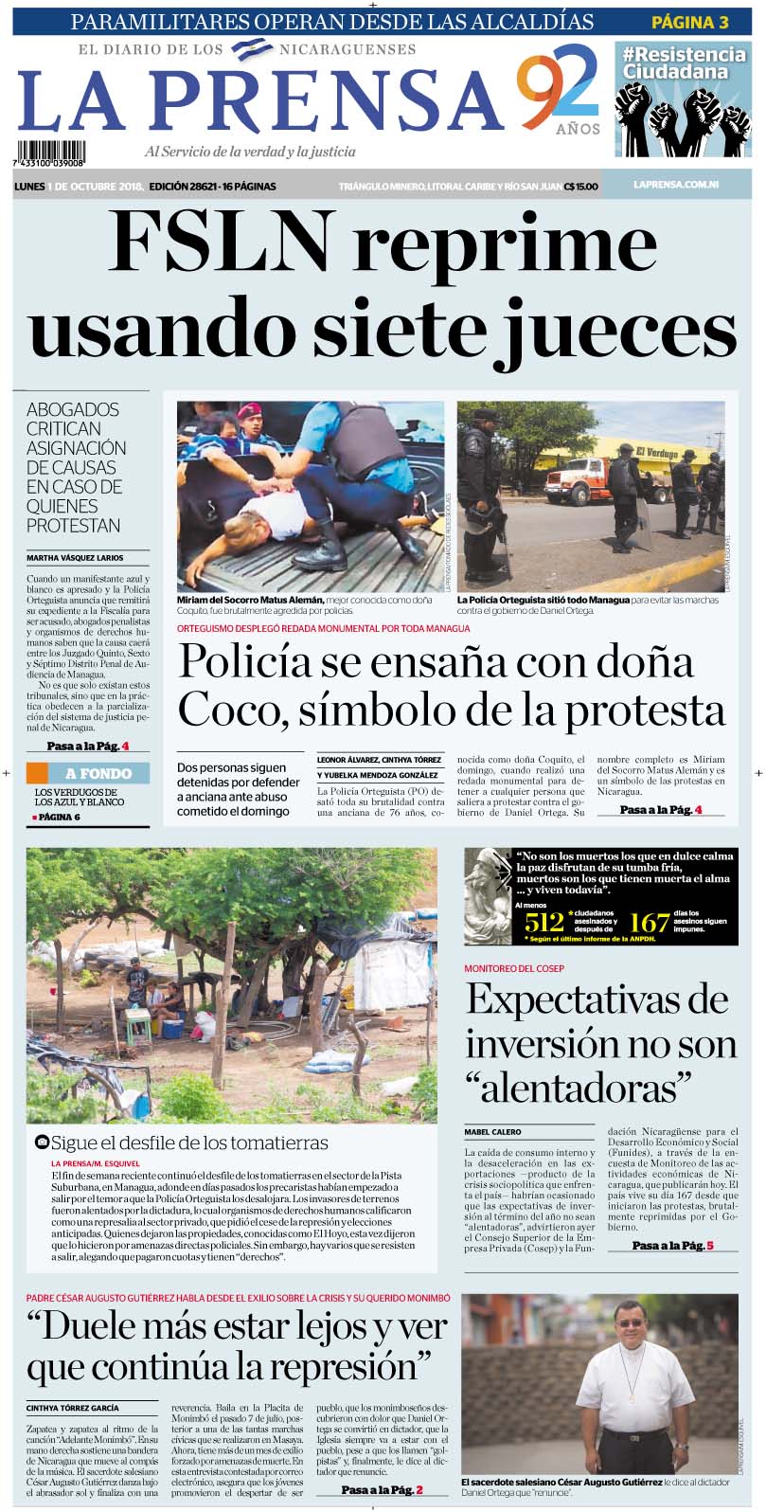 Portada impresa 01-10-2018