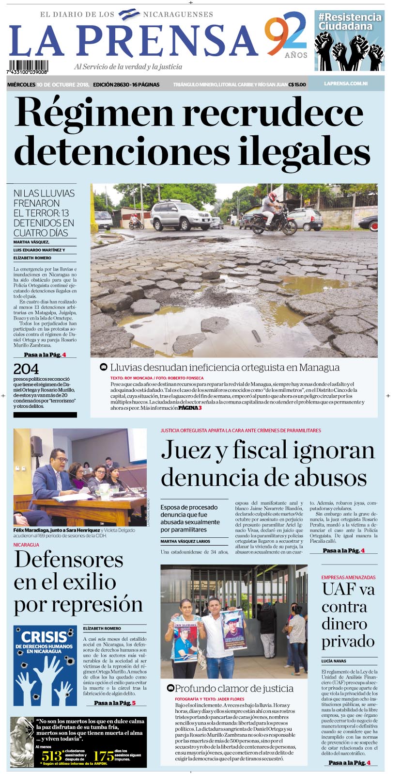 Portada impresa 10-10-2018