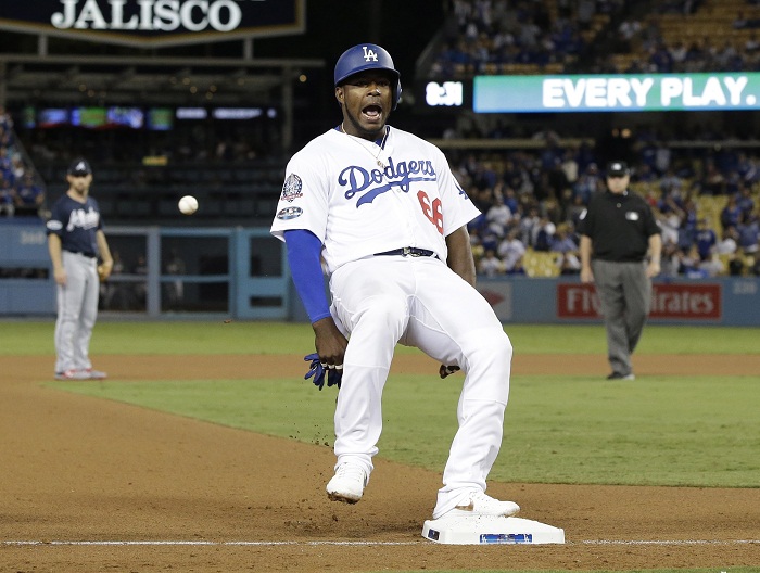 El cubano Yasiel Puig podría ser un elemento clave para los Dodgers de Los Ángeles en la Serie de Campeonato frente a los Cerveceros de Milaukee. LA PRENSA/EFE/Mike Nelson