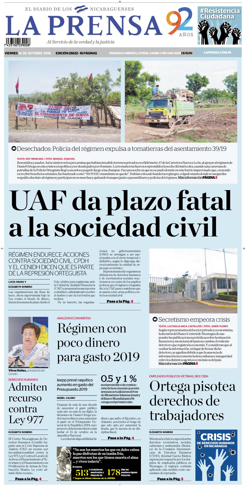 Portada impresa 12-10-2018