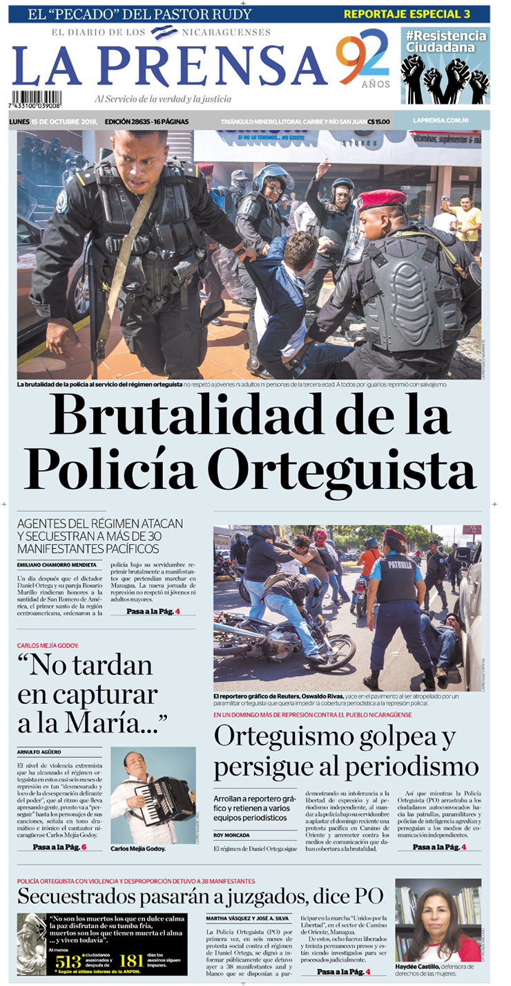 Portada impresa 15-10-2018